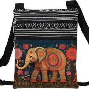 Chic Ethnic Floral Crossbody Handbag with Elephant Design - Ideal Gift for Women
